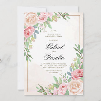 Pink Flowers & Greenery Elegant Beautiful Wedding Invitation