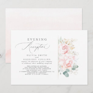 Pink Flowers Greenery Elegant Evening Reception Invitation