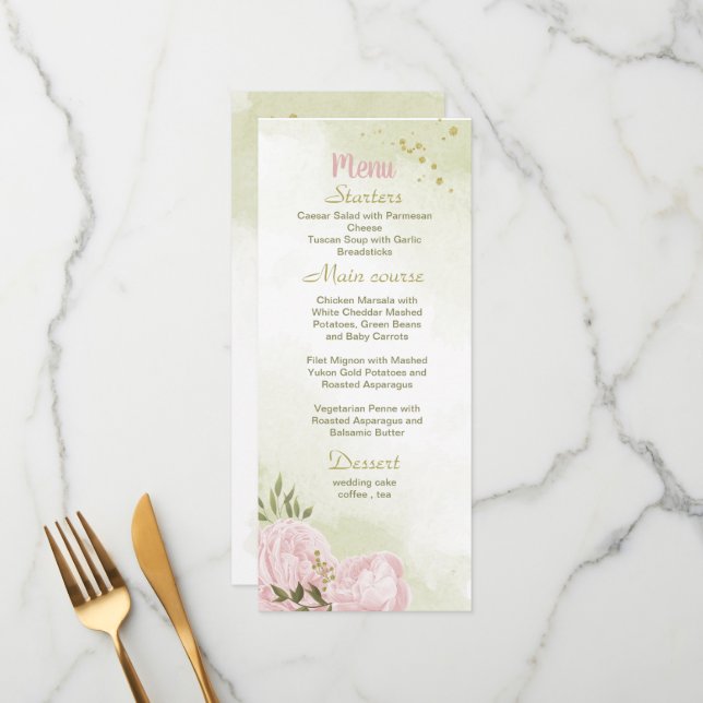pink flowers greenery wedding menu (Front/Back In Situ)