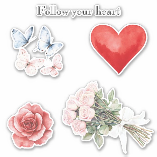 Pink Flowers Heart Butterflies Roses (Front)