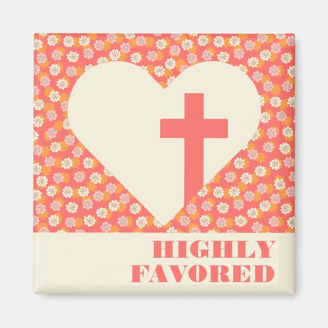 Pink Flowers Heart & Cross Women's Christian Magnet (Front)