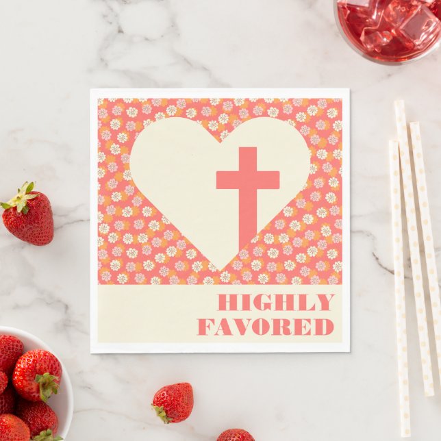 Pink Flowers Heart & Cross Women's Christian Napkin (Insitu)