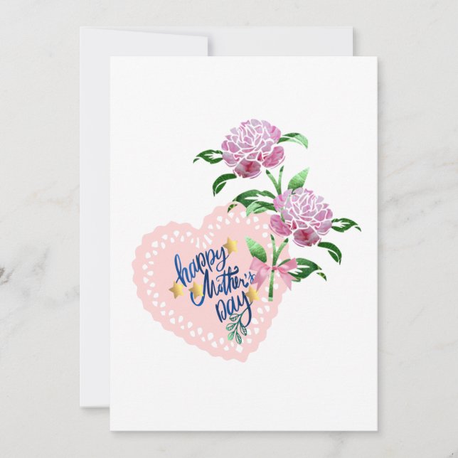 Pink Flowers &Heart for Mothers day Holiday Card (Front)