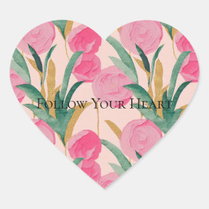 Pink Flowers Heart Sticker