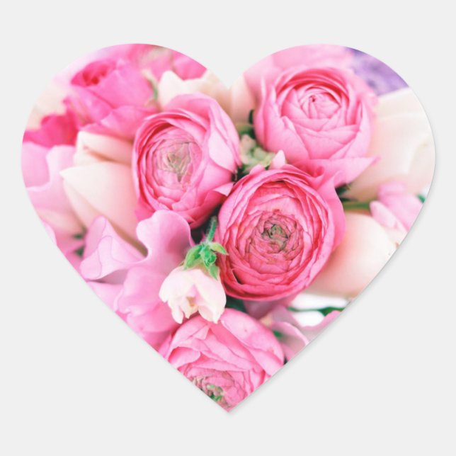 Pink Flowers Heart Stickers (Front)