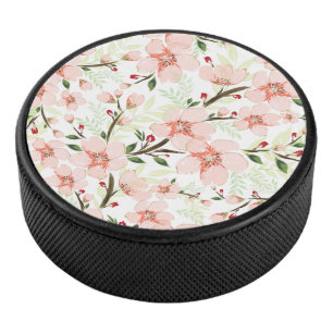 Pink flowers hockey puck