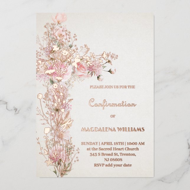 Pink flowers Holy cross Confirmation (Front)