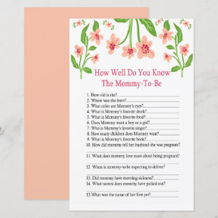Pink Flowers How well do you know baby shower game