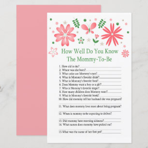 Pink Flowers How well do you know baby shower game
