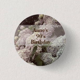 Pink Flowers Hydrangea 90th Birthday Badges 1 Inch Round Button