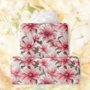 Pink Flowers In A Large Scale Bridal Shower Gift Wrapping Paper