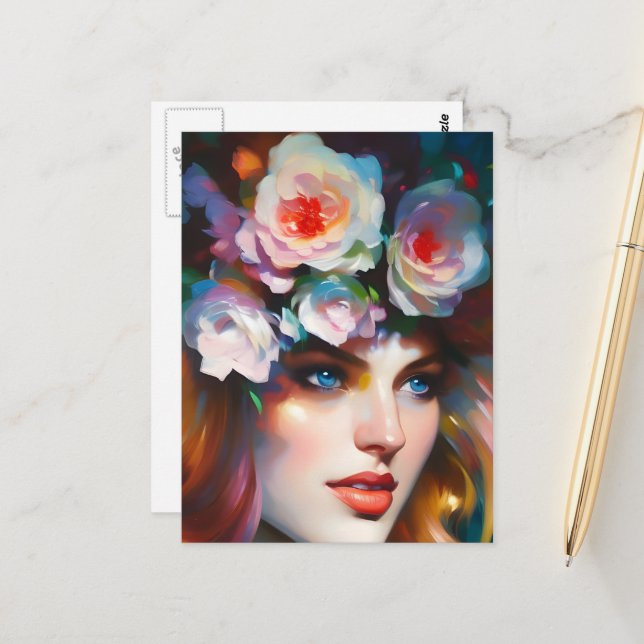 Pink Flowers in her Hair Postcard (Front/Back In Situ)