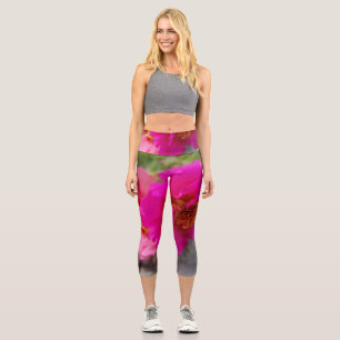 Pink flowers in the sun capri leggings