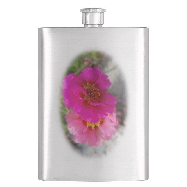 Pink flowers in the sun hip flask (Front)