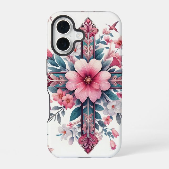 Pink Flowers iPhone 16 Case (Back)