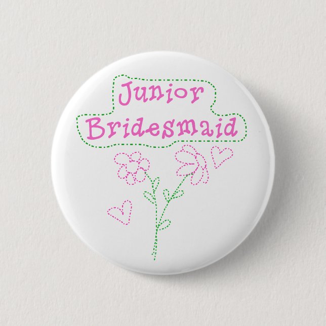 Pink Flowers Junior Bridesmaid 2 Inch Round Button (Front)