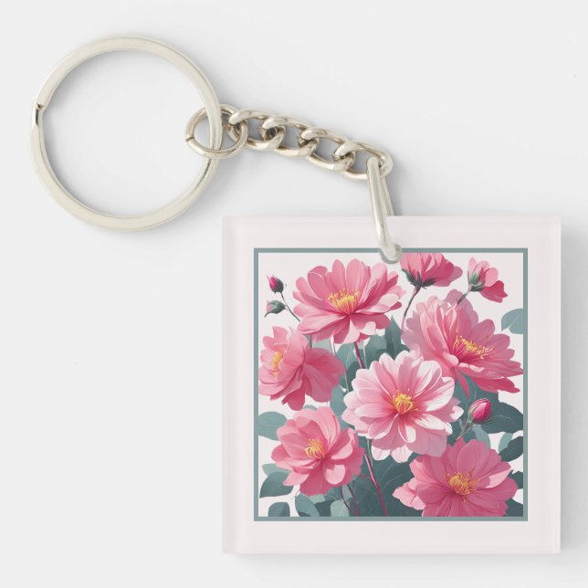 Pink Flowers Keychain (Front)