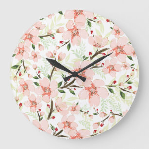 Pink flowers large clock
