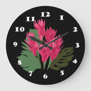 Pink Flowers Large Clock