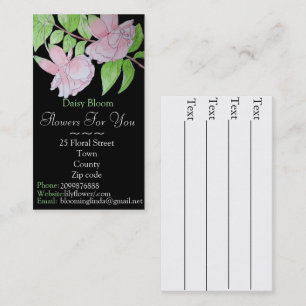 Pink flowers leaves floral art florists business card