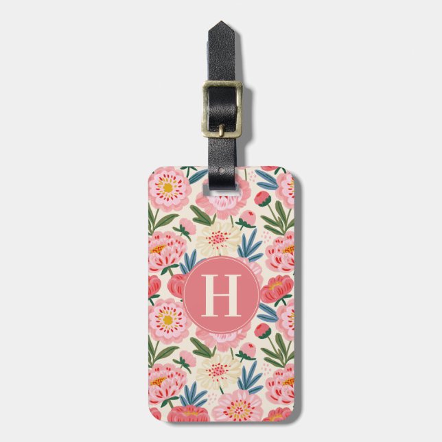 Pink Flowers Luggage Tag (Front Vertical)