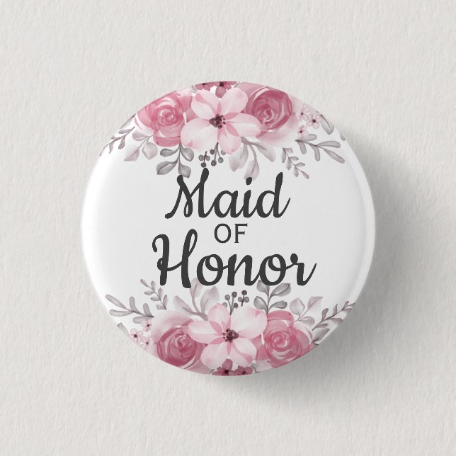 Pink Flowers maid of honour  1 Inch Round Button (Front)
