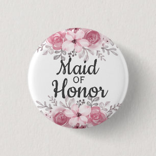 Pink Flowers maid of honour  1 Inch Round Button