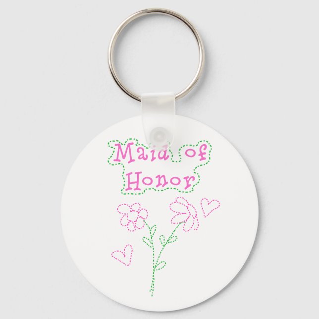 Pink Flowers Maid of Honour Keychain (Front)