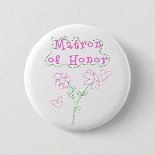 Pink Flowers Matron of Honour 2 Inch Round Button