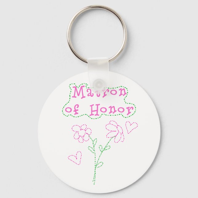 Pink Flowers Matron of Honour Keychain (Front)