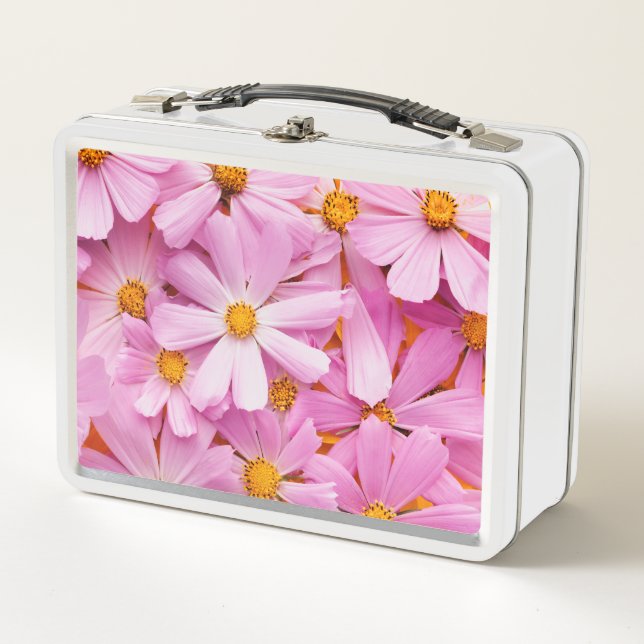 Pink Flowers Metal Lunch Box (Front)