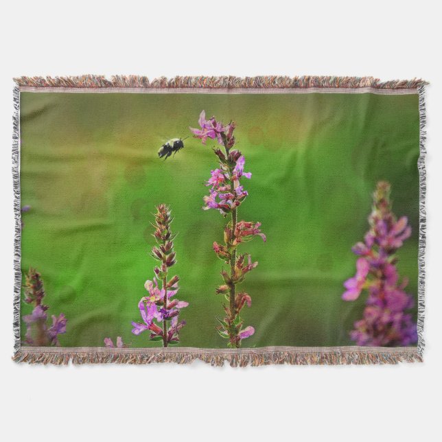 Pink Flowers N Bee Bubbles Throw Blanket (Front)