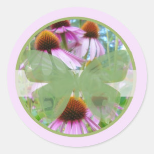 Pink Flowers n Butterflies B Classic Round Sticker