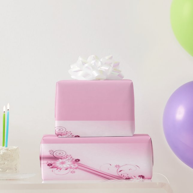 Pink Flowers n Waves Wrapping Paper (Party Gifts)