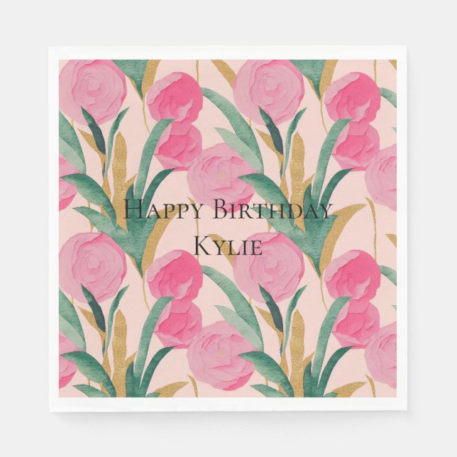 Pink Flowers Napkin (Front)