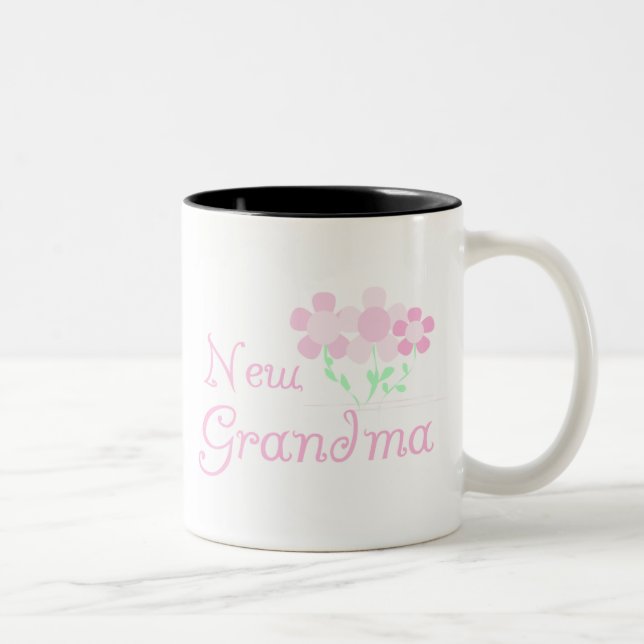 Pink Flowers New Grandma Two-Tone Coffee Mug (Right)