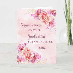 Pink Flowers Niece Congratulations Graduation Card