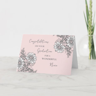 Pink Flowers Niece Congratulations  Graduation Card