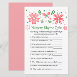 Pink Flowers Nursery Rhyme Quiz baby shower game