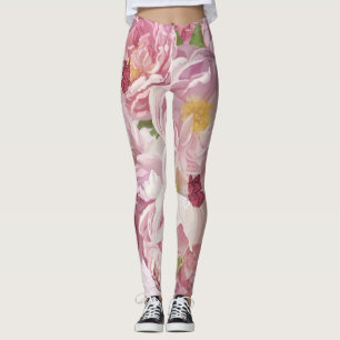 Pink Flowers Oil Painting: Delicate Leggings