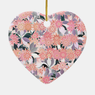 Pink flowers on a background of silver leaves ceramic ornament