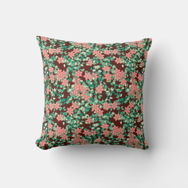 Pink flowers on a chocolate background throw pillow (Front)