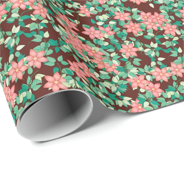 Pink flowers on a chocolate background wrapping paper (Roll Corner)