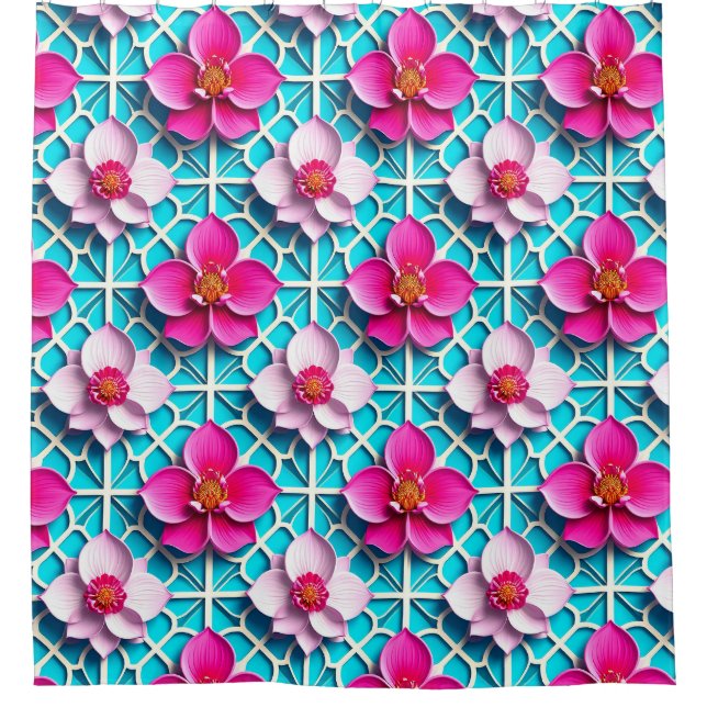Pink Flowers on a Geometric Blue Background (Front)