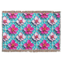 Pink Flowers on a Geometric Blue Background