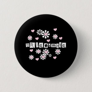 Pink Flowers on Black Bridesmaid  2 Inch Round Button
