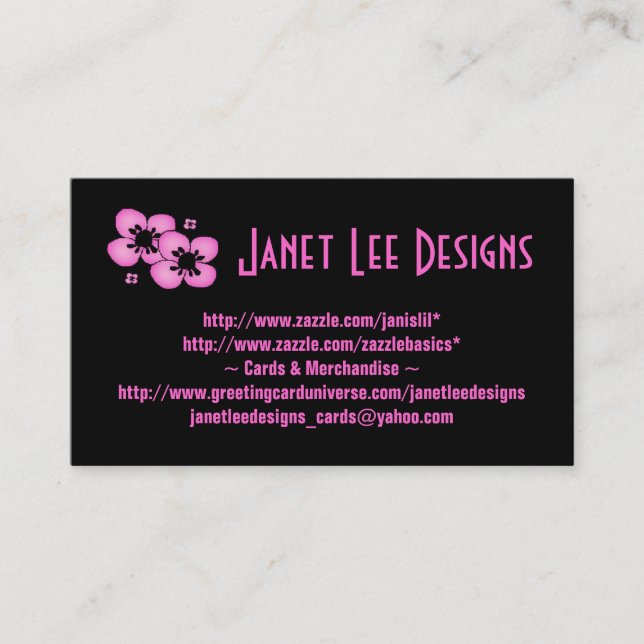 Pink Flowers on Black~Business Card (Front)