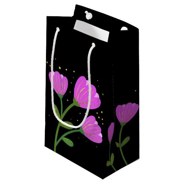 Pink Flowers on Black Gift Bag (Front Angled)