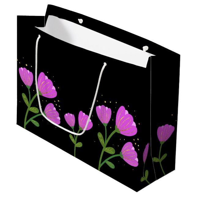 Pink Flowers on Black Gift Bag (Front Angled)