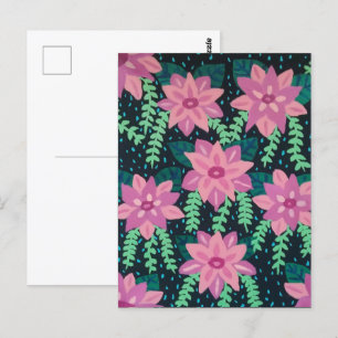 Pink Flowers on Black Postcard